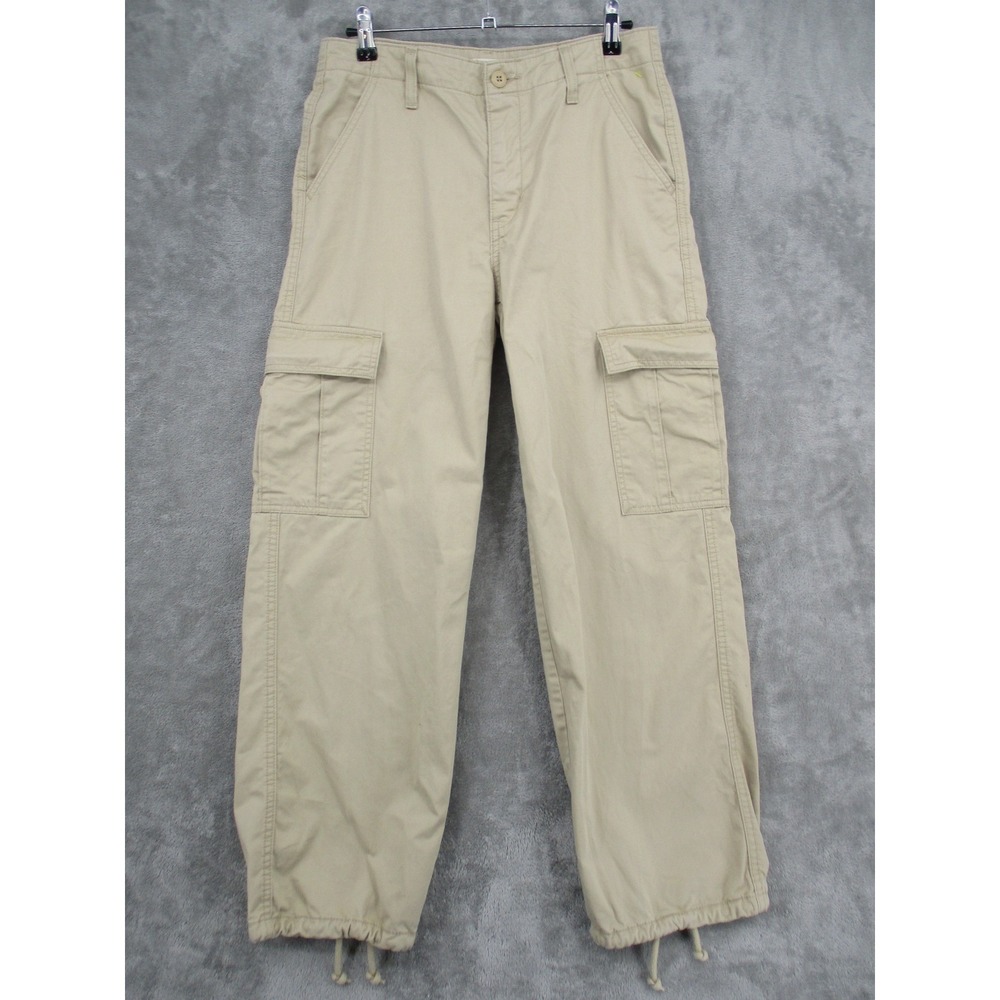 Levis Pants Womens 28 94‎ Baggy Cargo Pants Khaki Wide Leg Drawstring Baggy Tan